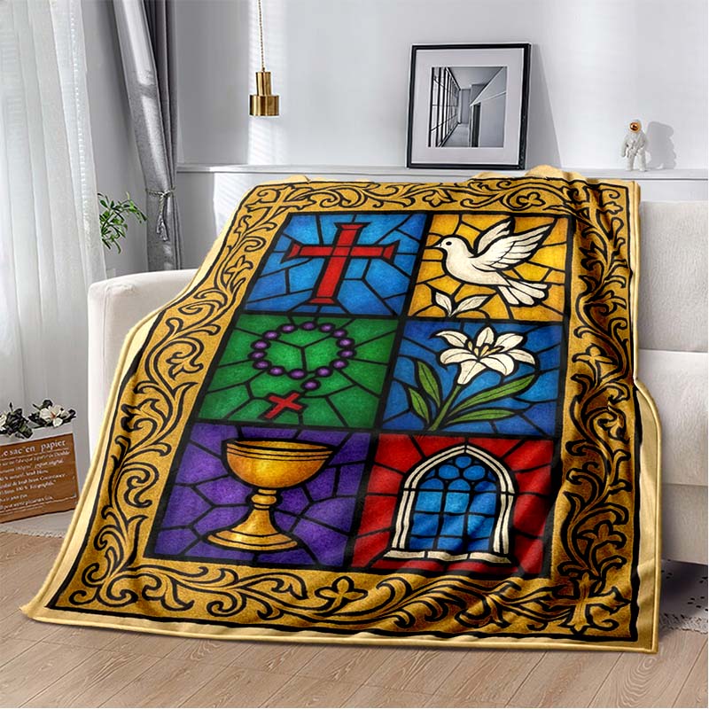 Jewish Hanukkah Golden Menorah Dove Star Of David Vintage Blue Red Border Print Soft Flannel Throw Blanket Warm Sofa Bed Decor Cover For Holiday Fans