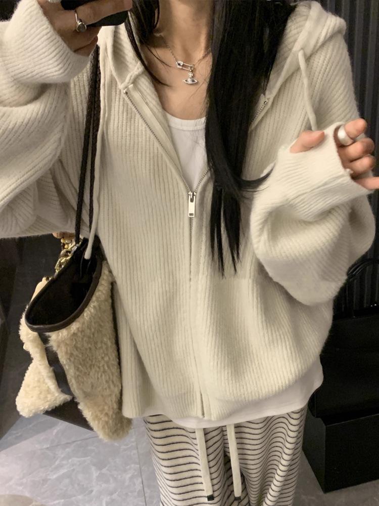 Unisex High-End Knitted Retro Hoodie Cardigan for Teens and Couples - Perfect for Autumn/Winter