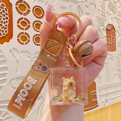 Kreativní kapybara tekutý písek čtvercový přívěsek na klíče roztomilý kreslený akrylový kostka tekutý písek zvonek přívěsek na tašku přívěsek na klíče dárek