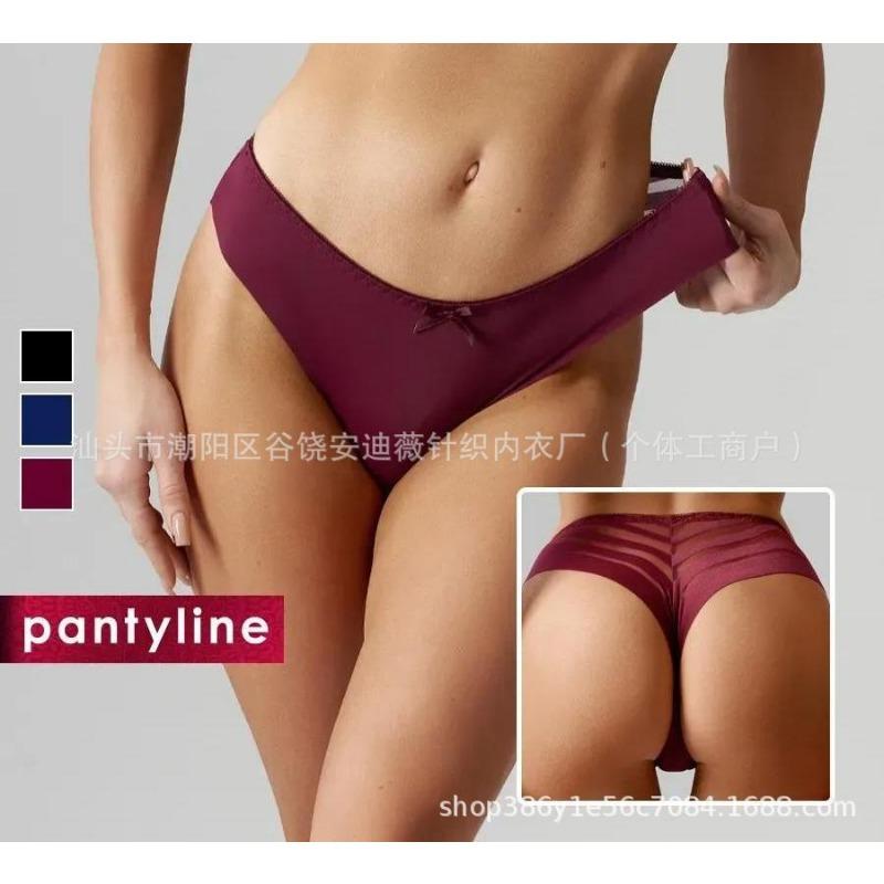 Women Mid Waist Shiny Lace Seamless Breathable Thong Underwear Intimates
