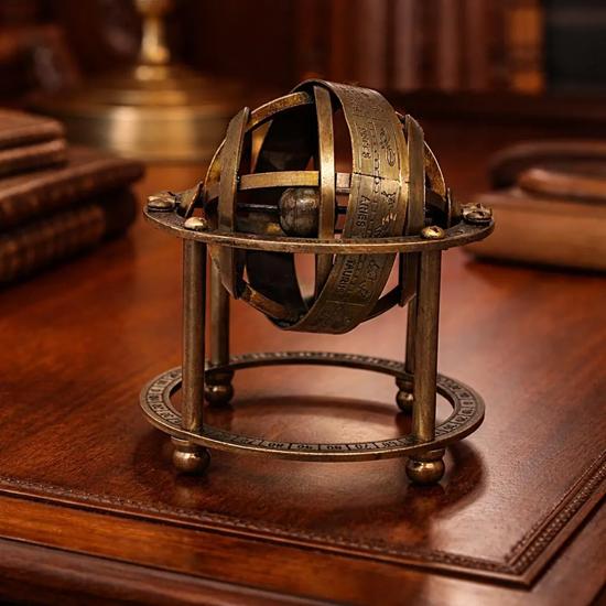Brass Armillary Sphere Paperweight: Antique Office Desk Decor, Nautical Gift