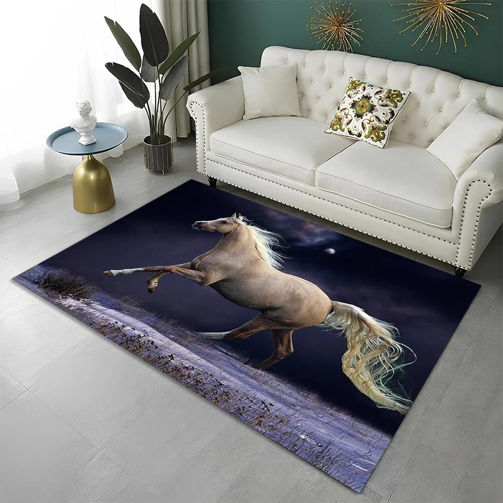 3D Animal Pentium Gallant Horse Steed Carpet Rug for Home Living Room Bedroom Sofa Doormat Decor,kid Area Rug Non-slip Floor Mat