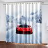3D Trendy City Sports Car Scenery 3D Printing Semi Sunshade Window Curtain Polyester Fabric For Bedroom Hook Accessories  2pcs