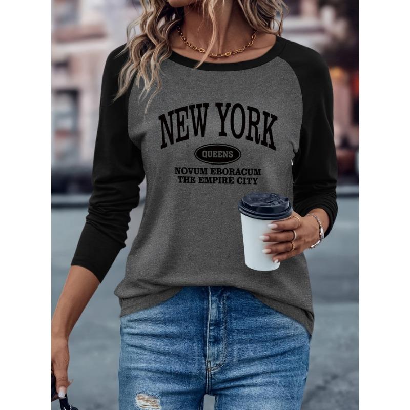NEW YORK City Letter Print Raglan Long-sleeved T-shirt