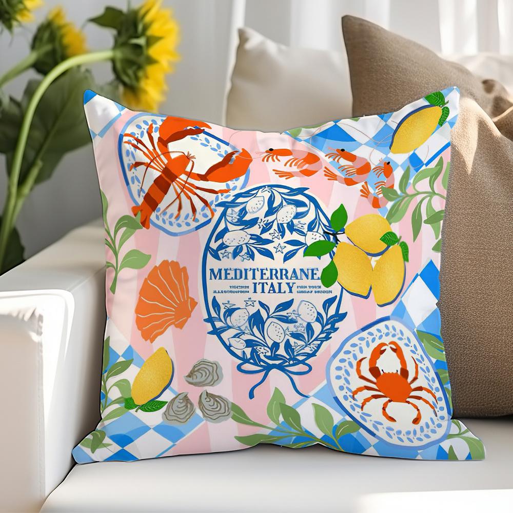 pc Pink Blue Gingham Italy Themed Pillow Cover D DoubleSided Polyester Cushion Case Lobster Lemon Nautical Decor Perfe