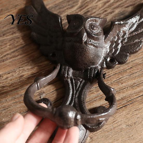Eingangstürgriff Vintage Gusseisen Eulenklopfer, Schmiedeeisen Hohl Geschnitzt Wanddekor, Kunst Verdickt Rostbeständig Schrankzuggriff, Vorgebohrt