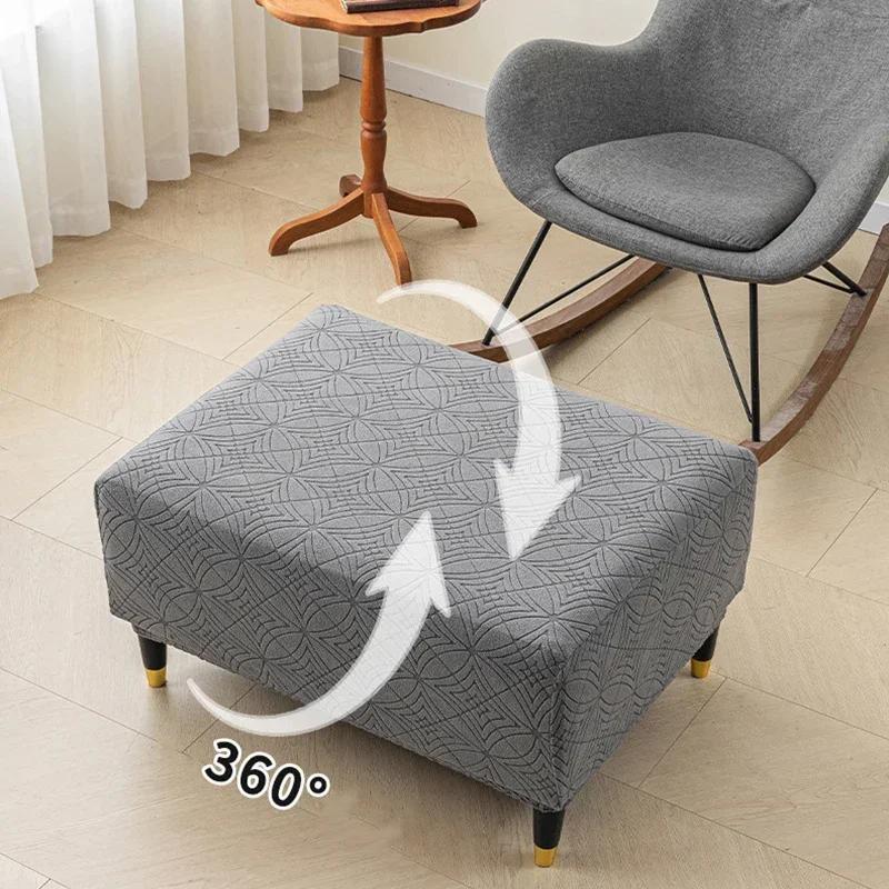 Thickened Velvet Ottoman Stool Covers Washable Square Living Room Sofa Footrest Protector Elastic All-inclusive Furniture Covers