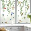 Decalmile Spring Summer Hanging Green Vine Double Sided Window Clings Birds Tree Leaves Decals Anti-Collision Glass Stickers