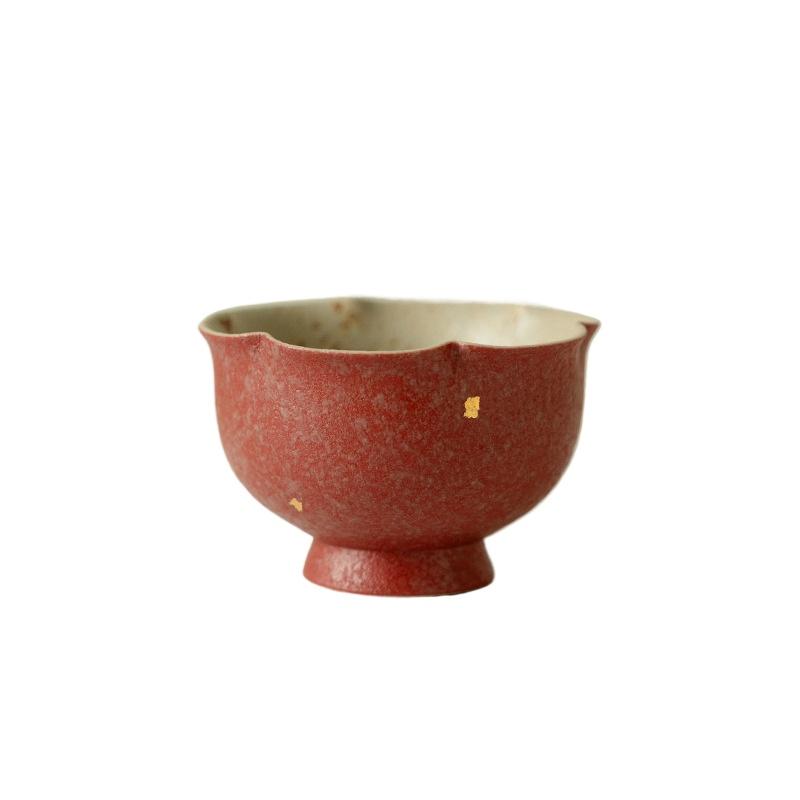 

Orange green sprinkled gold flower mouth teacup master cup traditional Chinese color underglaze hand-painted bamboo tall cup 200ml червоний