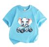 Kids Boys Girls 100% Cotton Crew Neck Short Sleeve T-Shirt, Cute Cartoon Baby Elephant Driving Racing Car Number 2 Print Casual Soft Summer Tee Tops F