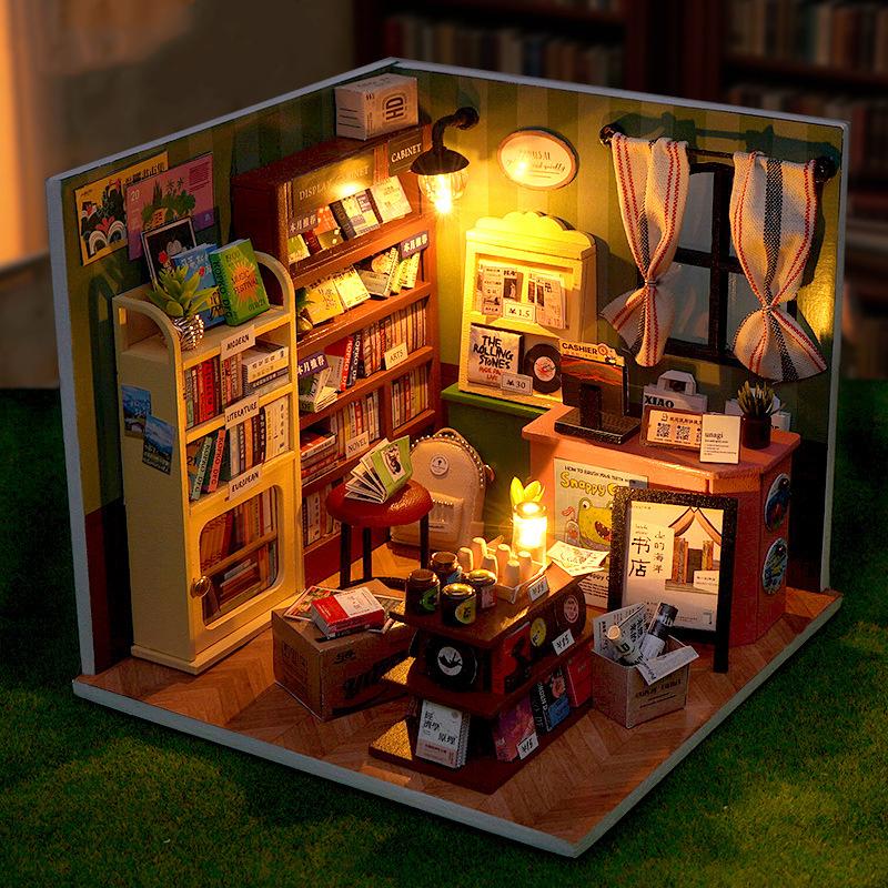 DIY Wooden Miniature Model Kit Convenience Stores Casa 3D Puzzle Doll Houses With Furniture Lights for Friends Birthday Gifts