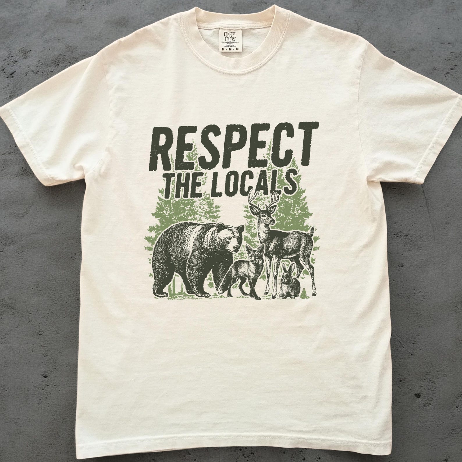 Respect The Locals Shirt, Unisex Wildlife Graphic Tee, Bear Deer ForesT shirt, Nature Lover Shirt, Comfort Colors Style S