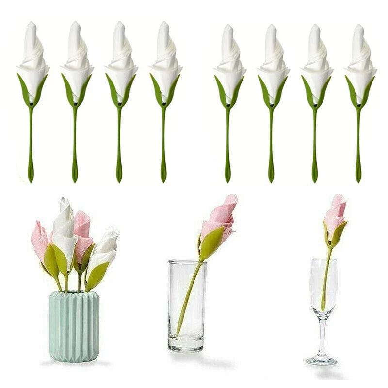 4/10/20x Bloom Napkin Holders Table Green Twist Rose Flower Buds Serviette Holder