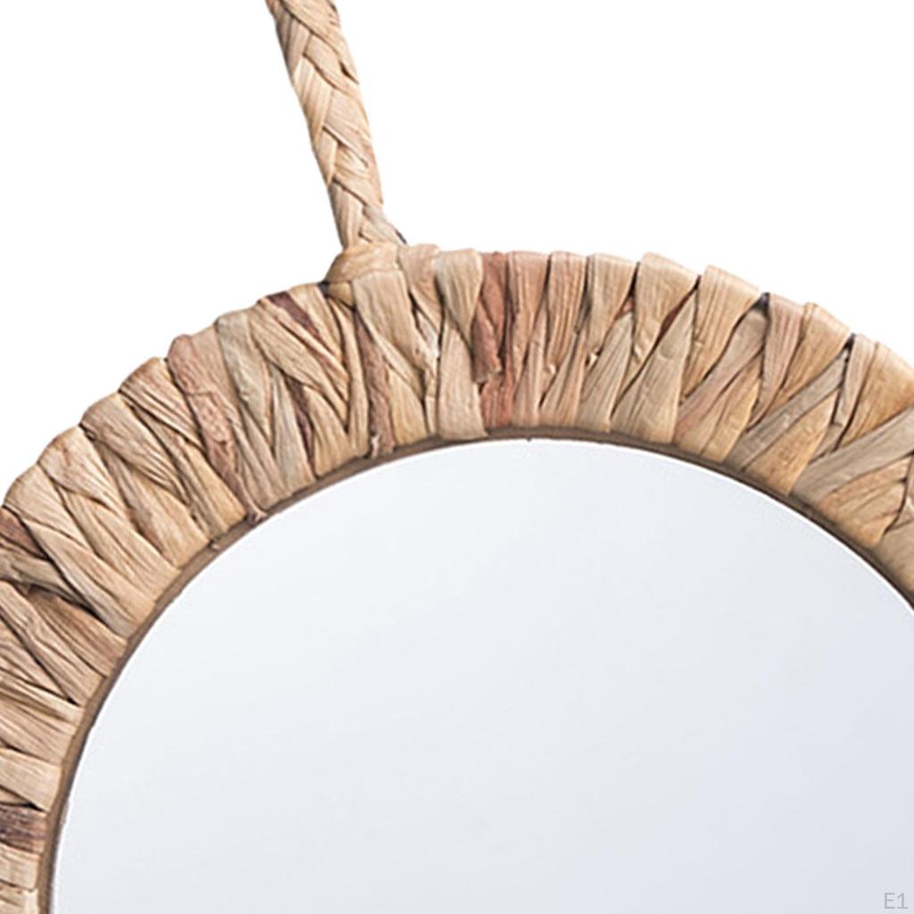 Rustic Frame Woven Mirror, Boho Round Wall Hanging Vintage Rattan for Bedroom