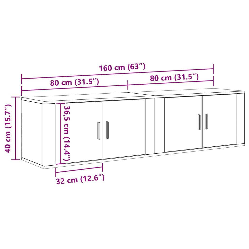 Wall Mounted TV Cabinet Set 2 pcs Artisan Oak 80 x 34.5 x 40 cm