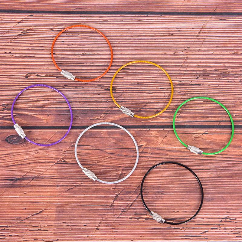 Stainless Steel Wire Keychain Keyring Circle Rope Cable Loop Screw Lock Gadget