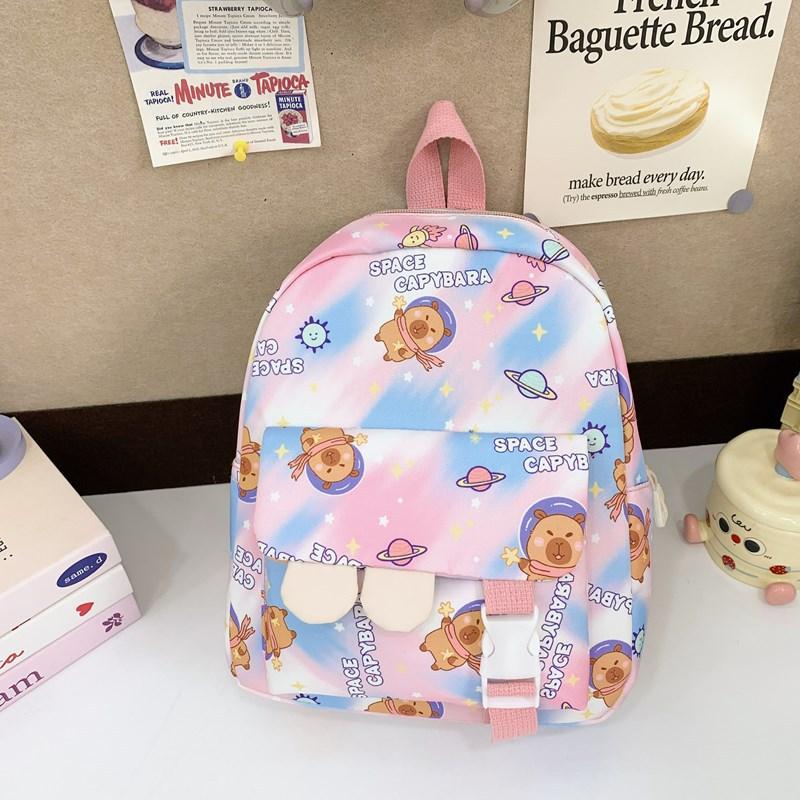 Kindergarten Primary School Students Schoolbag Cute Fun Kapibara Printed Boys And Girls Backpack Children S Backpack розовый