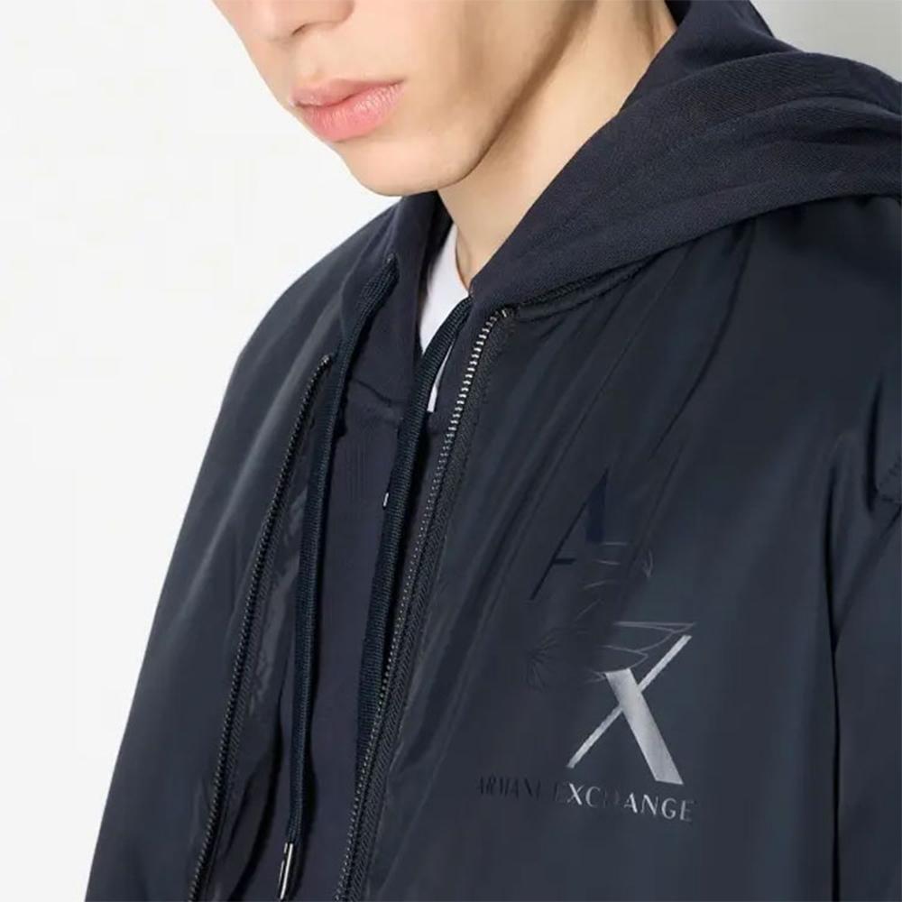 Armani Exchange FW23 Brand Logo Printed Zipper Casual Long Sleeve Cotton Jacket Men Jackets Navy-Blue 6RZB05-ZNUEZ-1510