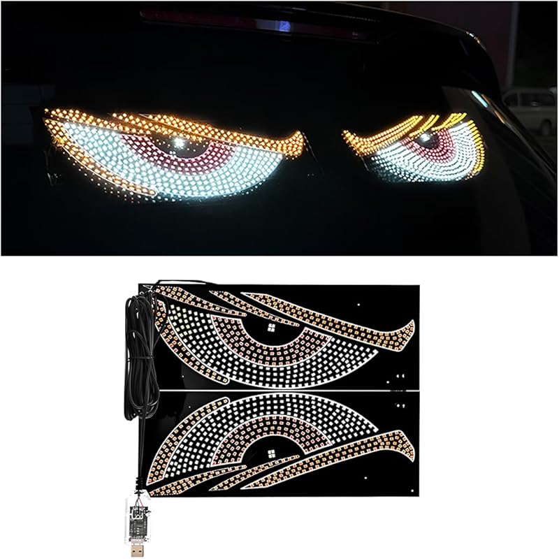 2PCS Car Devil Eyes Light, 11.8In X 4.72In Dynamic Flex Vehicle Windshield Digital LED Sign Display, Flexible Auto Exterior Decor Lamp Accessories,