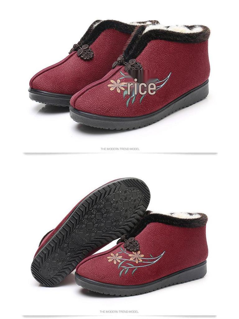 Winter Wool Women's Non-slip Flat Shoes - Warm Elderly Cotton Boots