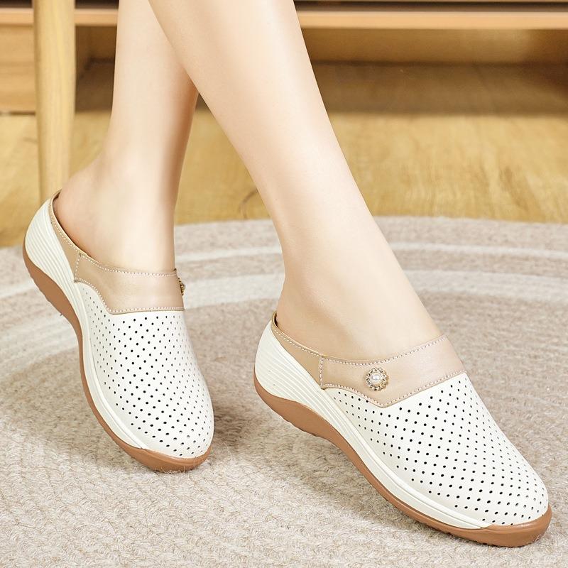 Summer new thick-soled lazy half slippers women's soft-soled mother's summer wear bag head hollow cool slippers outside