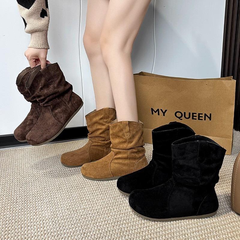 Retro stacking boots matte short boots women's new spring and autumn versatile round head women's thin boots thick-soled Martin boots