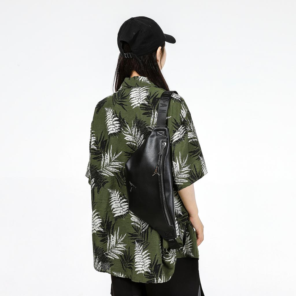 Jordan Metal Airman Logo Leather Crossbody Waist Bag Unisex bags Black JD2133038GS-001