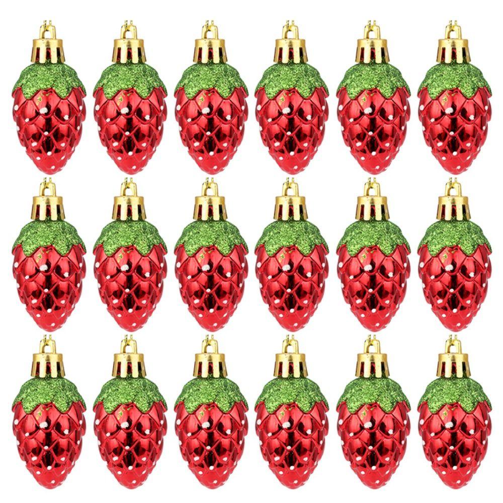6PCS Red Christmas Hanging Decoration Stawberry Plastic Christmas Tree Ornament Party Supplies Shopwindow Xmas Ornament Ball