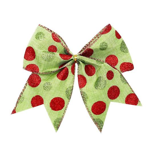 12 Pcs Red Green Dot Christmas Bow Rustic Burlap Bow with Green Furry Hair And Santa Hat for Xmas DIY Crafts Party Decoration