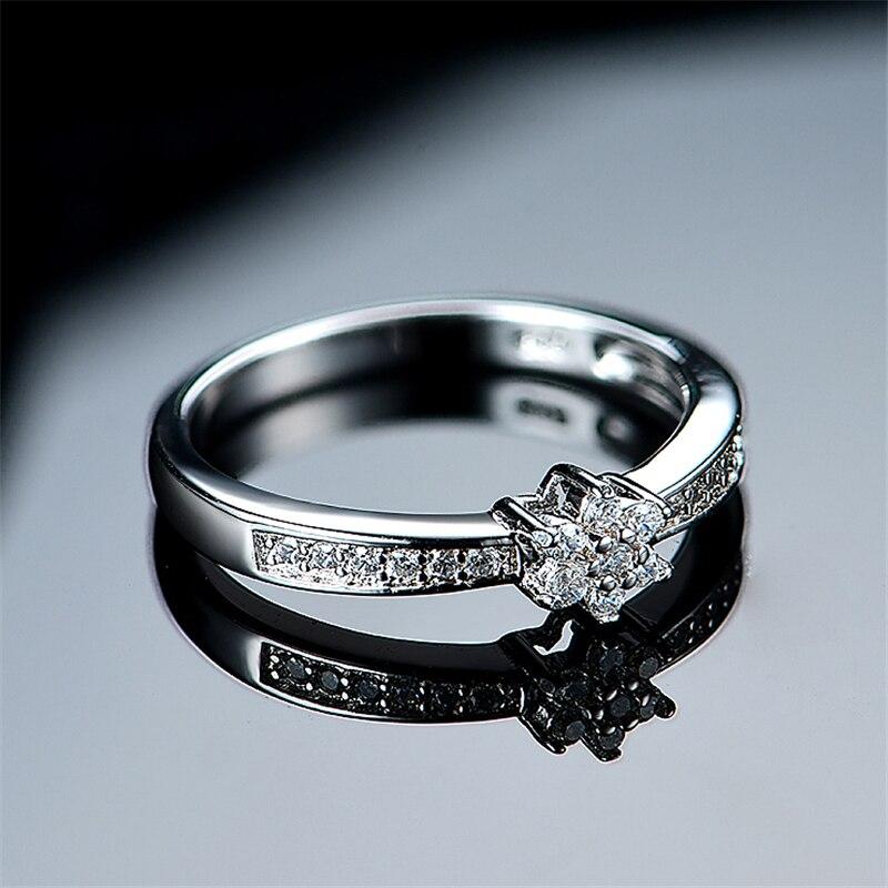 925 Sterling Silber Ringe Neue Mode Schöne Blume Form Kristall Zirkon Frauen Ring Für Mädchen Zarte Feine Schmuck