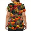 Damenmode V-Ausschnitt Kurzarm Arbeitskleidung mit Taschen Halloween bedruckte Tops