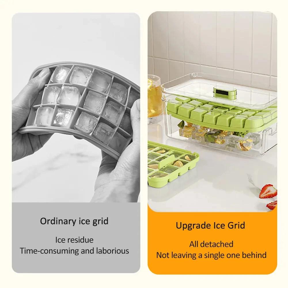 28/56 Gitter Eiswürfelform Presse zum Entfernen von Eis DIY langlebige Silikon Eiswürfelform mit Deckel Schaufel Aufbewahrungsbox Gefrorene Form