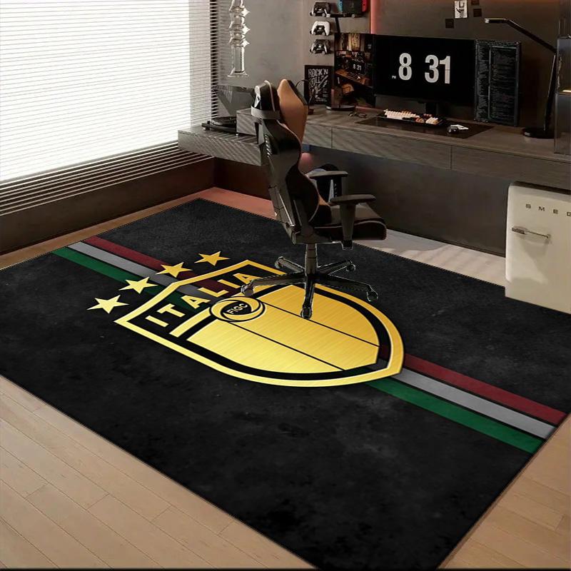 Italian Football Crest Printed Office Carpet Chair Cushion Entryway Rug, Rugs for Living Room, Bedroom Christmas gifts