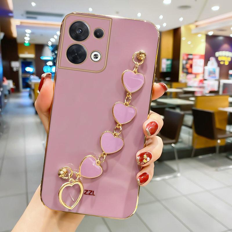 Wrist Strap Plating Phone Case For Reno 8T 9 Pro + 8 Pro + 7 Lite 7Z 6 6Z 5 Pro 4 Lite 2Z 2 OPPO Find X6 Pro X5 Lite X3 Cover