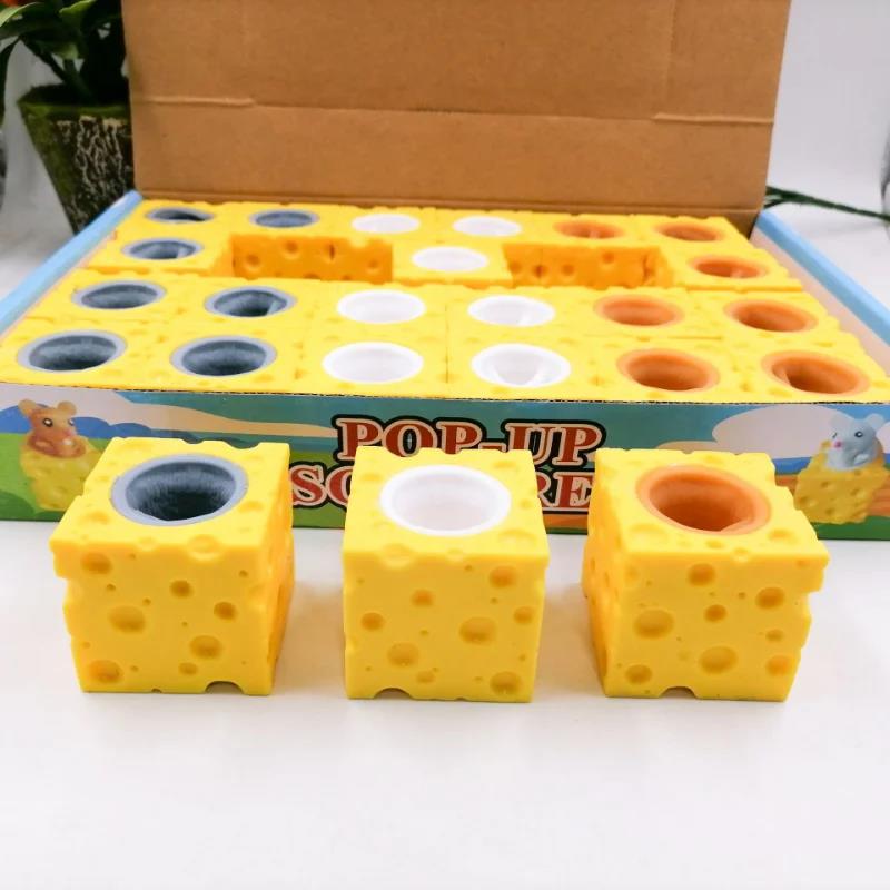 Pop Up Funny Mouse and Cheese Block Squeeze Anti-stress Hide and Seek Figures Stress Relief Fidget for Adult 6