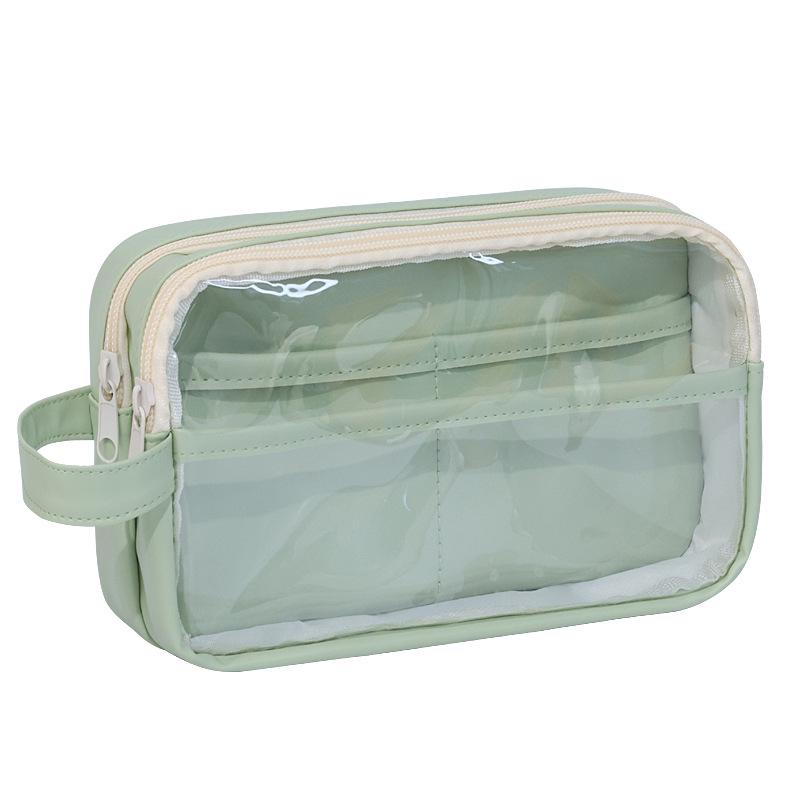 Three-Layer Large Capacity Transparent Pencil Case for Girls - Morandi Style for Students