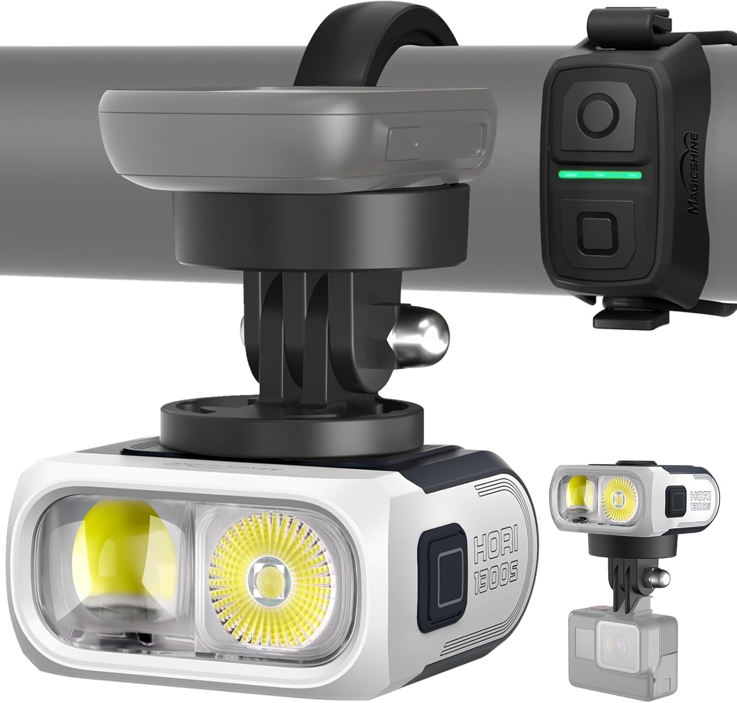 

Велосипедный фонарь Magicshine HORI 1300S для дороги 1300 Двойной независимый Совместимость с креплением FTR Linkage и приложением Крепление IPX6 Ночная езда Велосипеды, Люмены, белый