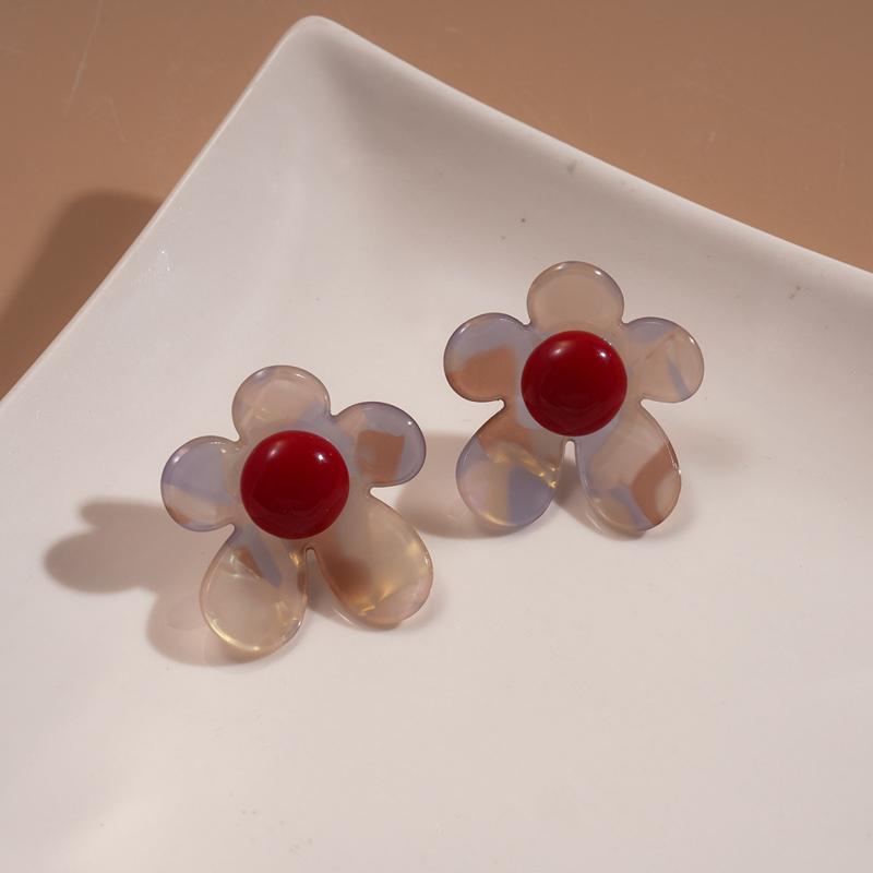 Vintage Resin Blend Flower Geometric Stud Earrings for Women Personality Flower Irregular Temperament Earrings Aesthetic Jewelry
