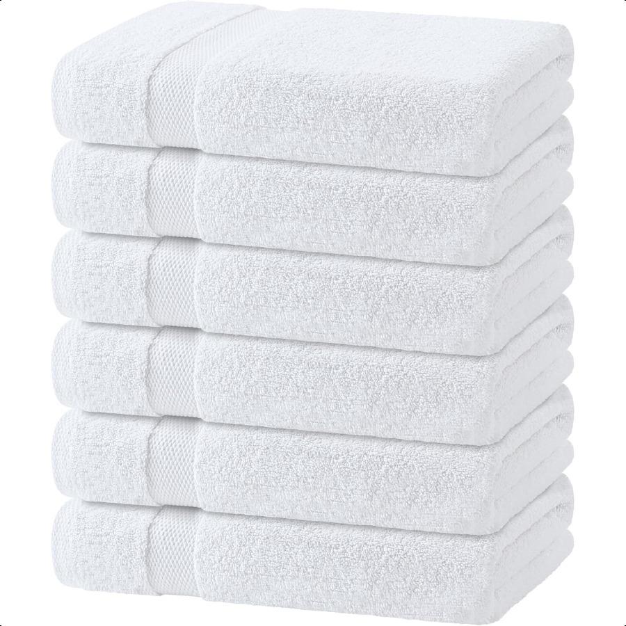 Wealuxe White Bath Towels 24x50 Inch 6 Pack Extra Absorbent Cotton Towel Set for Bathroom