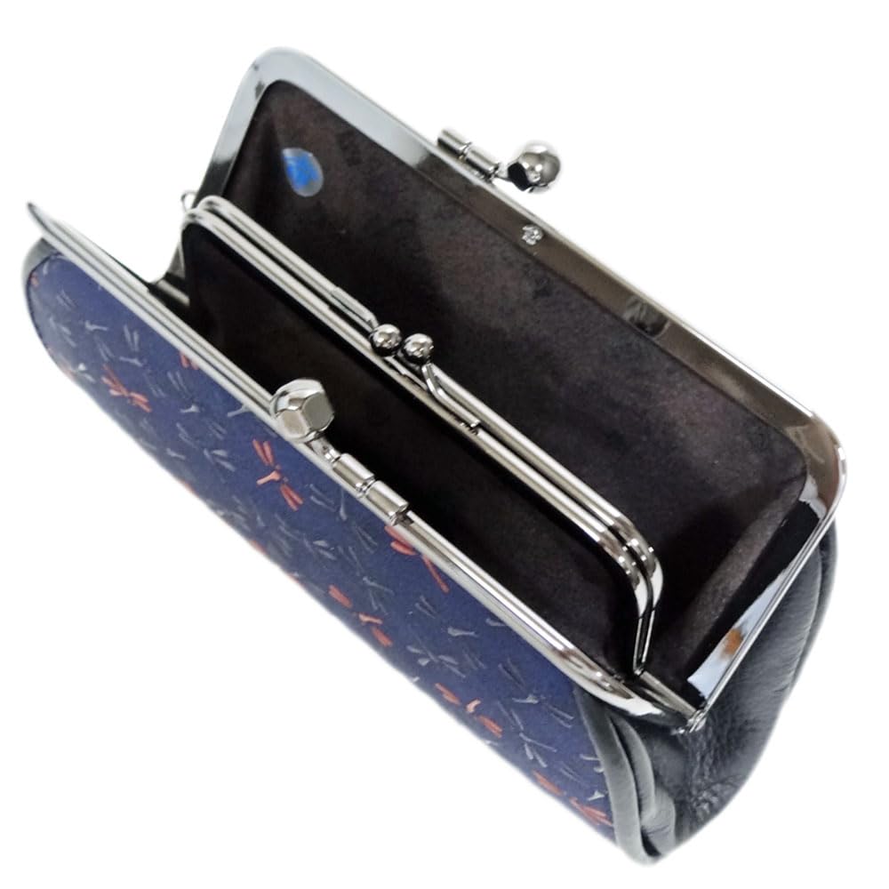 Indenya Inden Wallet Nagomi Parent and Child Clasp Coin Purse [7501 Navy X RedBlack Dragonfly Design]