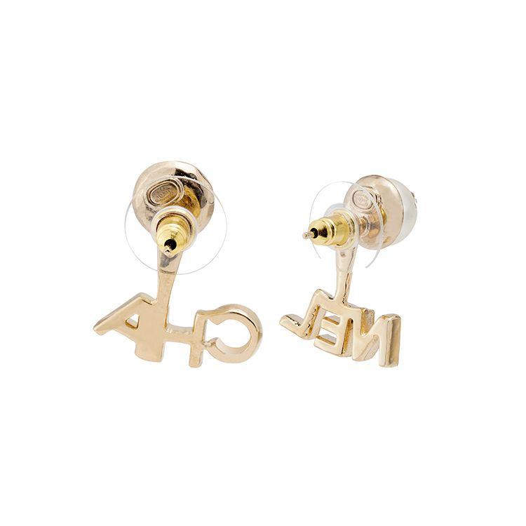 Chanel 21A Split Logo Design Metal Imitation Pearl And Rhinestone Earrings Women Earrings Gold AB6484-B06148-ND176
