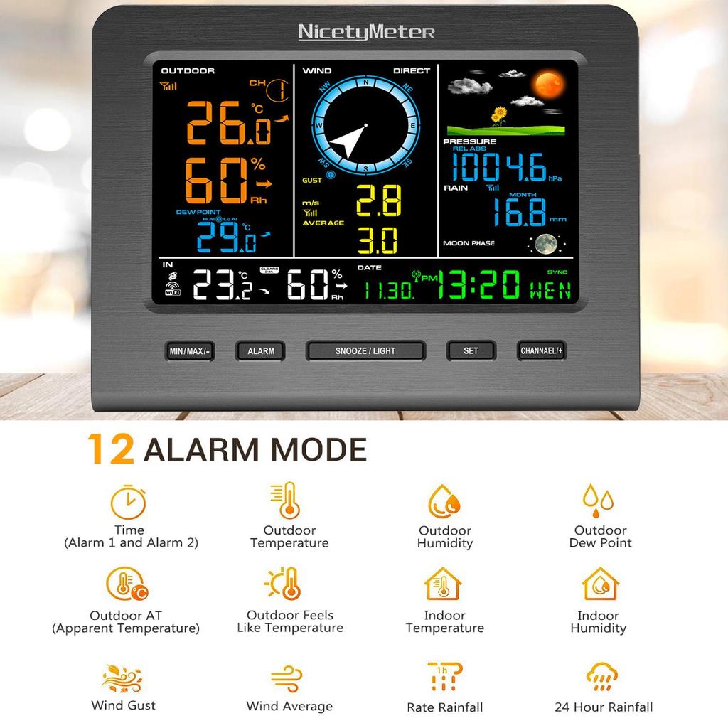 WiFi Weather Station: Wireless Home Temperature, Humidity, Wind Speed, Rainfall Monitor & Forecasting Device.