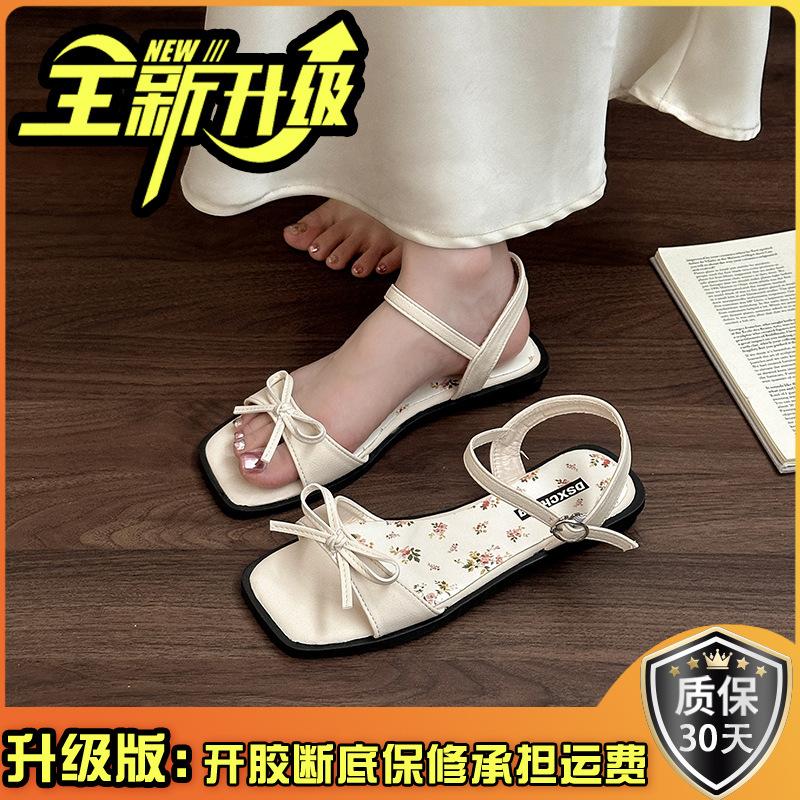 Französische Retro-Schleife Römische Zehenfreie Ein-Wort-Sandalen Damen 2025 Sommermode Schöne Dicke Absätze