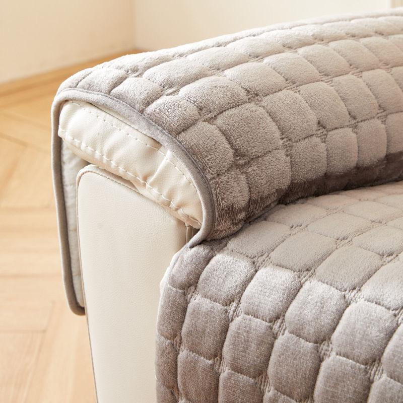 Winter Flannel Solid Color Square Sofa Cover with Plush Cushion Pad One Piece Set for Cozy Home Decor
