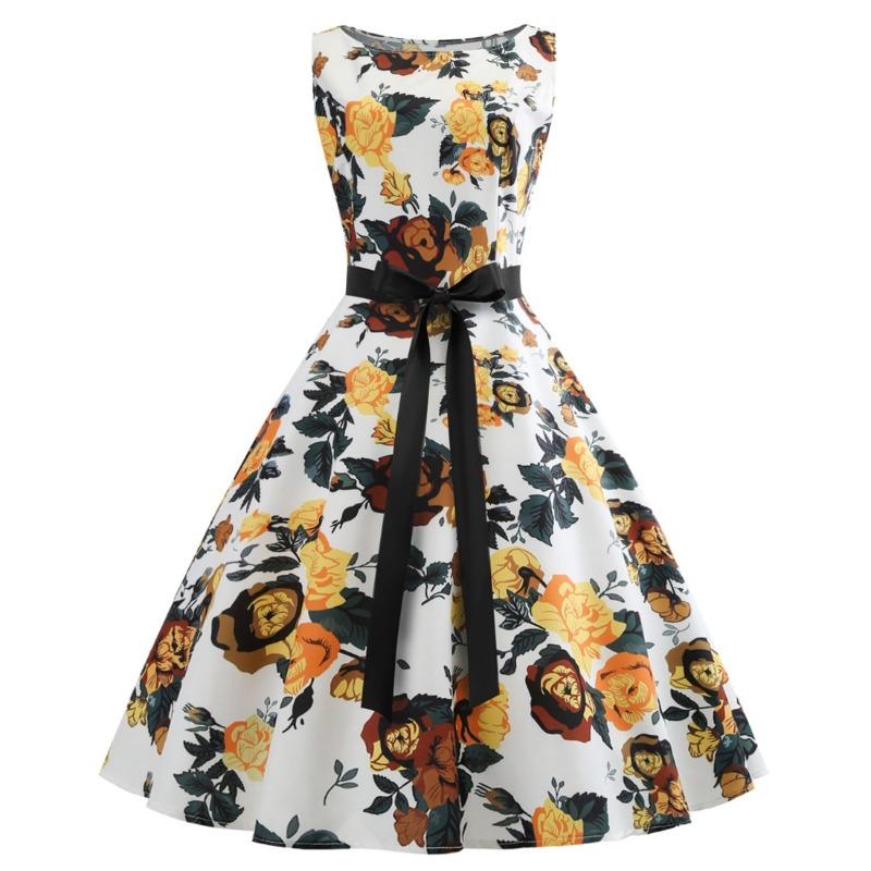 

Летнее новое ретро платье-маятник без рукавов с принтом и вырезом горловины на одно слово S