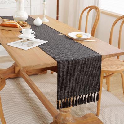 Nuevo Camino de Mesa Moderno con Borlas Negro Caminos de Mesa de Color Sólido de Algodón Lino Mantel para Casa Hotel Boda