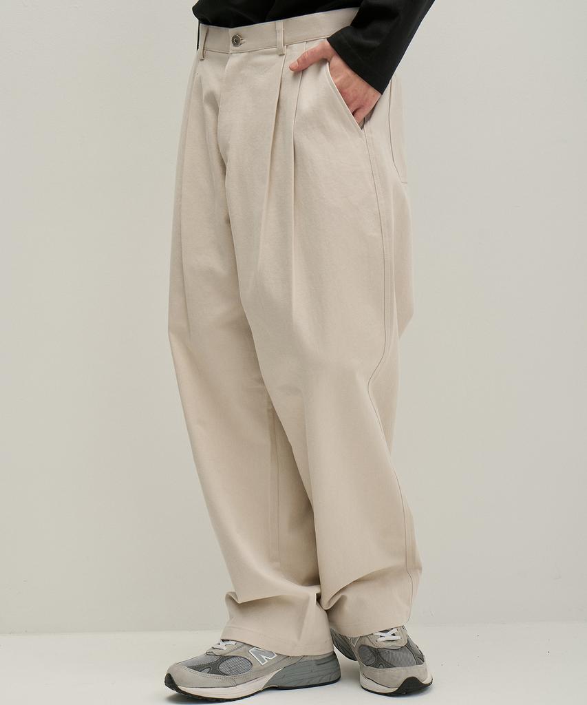 GNOK Cotton Double-Pleated Wide Pants [Ivory]