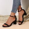 Classic Pointed Toe Blue Sandals Women 2025 Summer Square High Heels Ankle Strap Shoes Women Elephant Solid Black Office Shoes