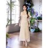 New Chinese-style improved cheongsam women's 1011 spring and summer new light apricot jacquard long slim and thin temperament dress