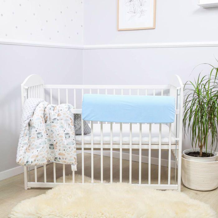 Housse de protection pour tour de lit bébé 70 cm - Protection des bords de lit - Housse pour cadre de lit Bleu Clair Velours